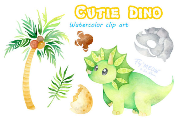 Adorable Watercolor Cutie Dino Clip Art for Creators