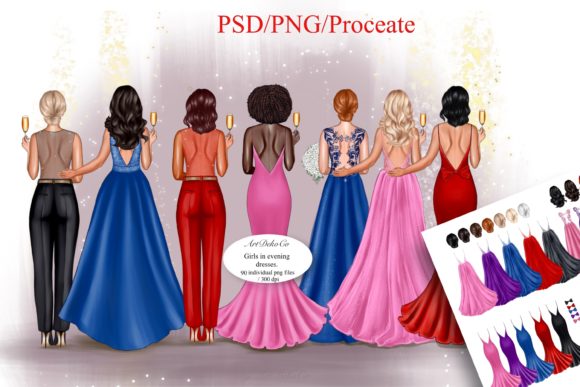Best Friends in Dresses, Girl in a Dress: Elevating Digital Design with Customizable Clipart