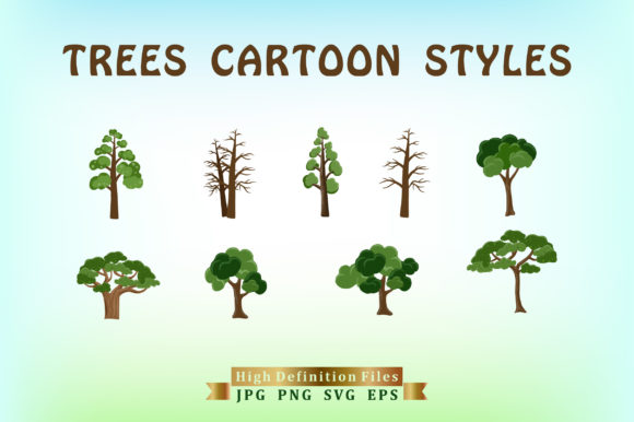 Bringing Nature to Life with a Collection of Trees Cartoon Illustration