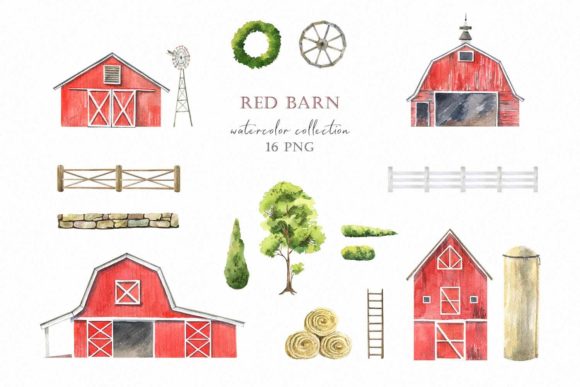 Bringing Rustic Charm to Life with Red Barn Watercolor Clipart and Farmhouse Designs
