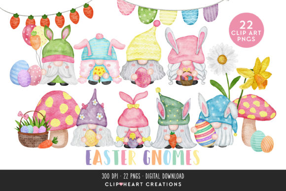 Easter Gnomes Watercolour Clip Art