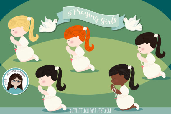 Elevating Faith-Based Designs with Praying Girls Clipart