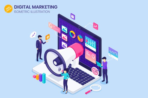 Evaluating Isometric Digital Marketing Illustration for Modern Web Design